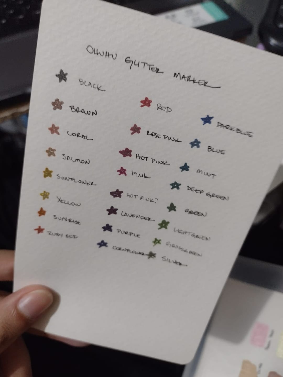 Customer photo review of Ohuhu Water-Based Glitter Metallic Marker Pens, 12 Shimmer Colors