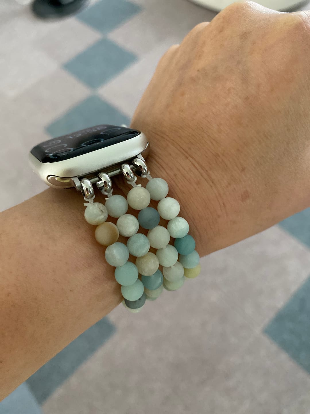 Customer photo review of Amazonite Jasper Stretch Apple Watch Strap