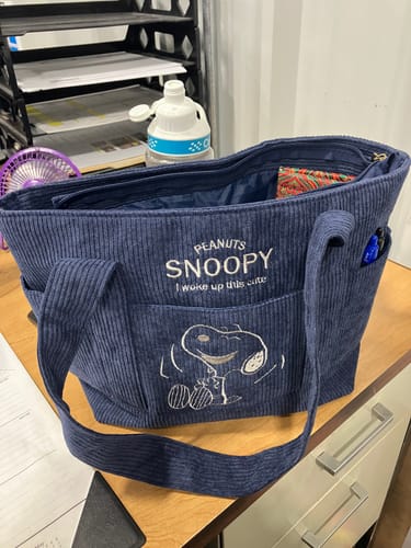 Customer photo review of Peanuts Snoopy Corduroy Tote Bag - I Woke Up This Cute (4 Colors)