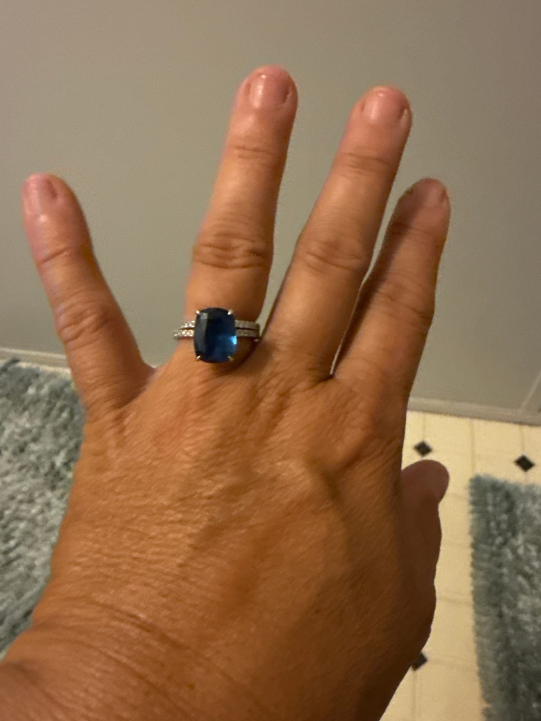 Customer photo review of S925 5 Ct Stunning Cushion Cut Montana Blue Sapphire Wedding Set In Sterling Silver