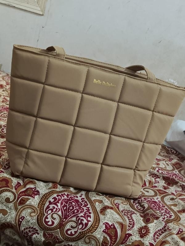Customer photo review of Beige Belle Luxe Tote Bag