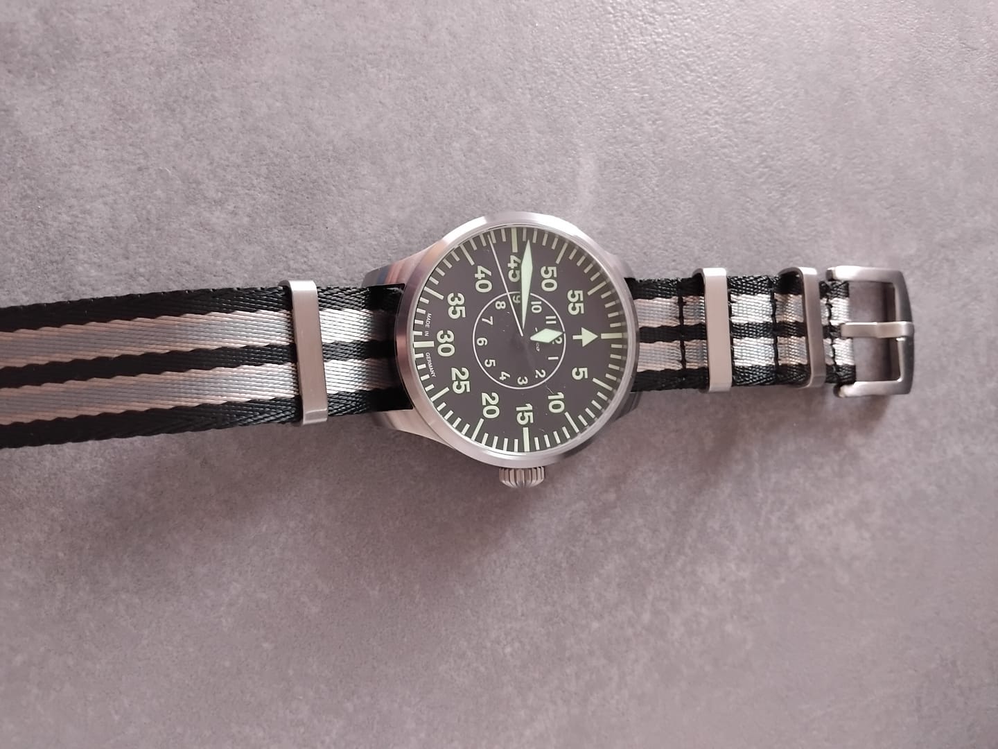 Customer photo review of Premium Woven Military Style Watch Strap - Black, Grey and Beige (No Time To Die Strap)