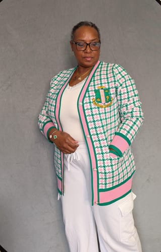 Customer photo review of Alpha Kappa Alpha Houndstooth Cardigan ONLY PRE ORDER