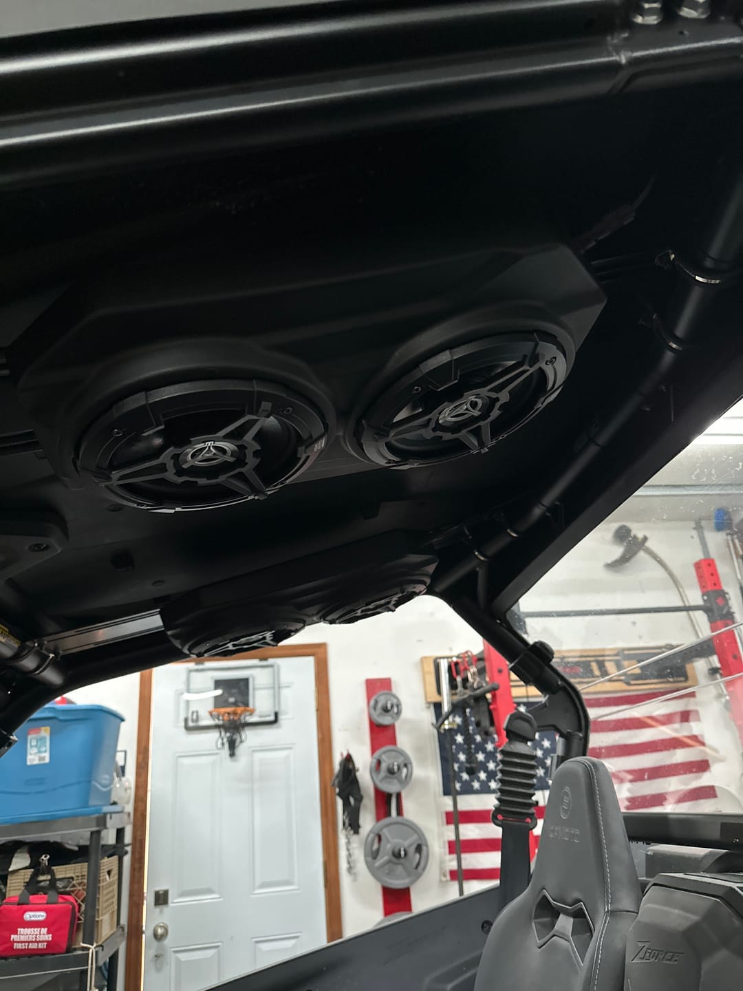 Customer photo review of UTV Sound System 6.5 Inch Speakers Overhead Stereo Bluetooth Fits 1.625-1.9in Roll Cages