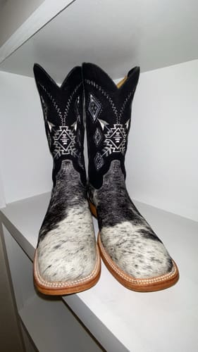 Customer photo review of COWHIDE BLACK AZTEC  | MEN SQUARE TOE WESTERN COWBOY BOOTS