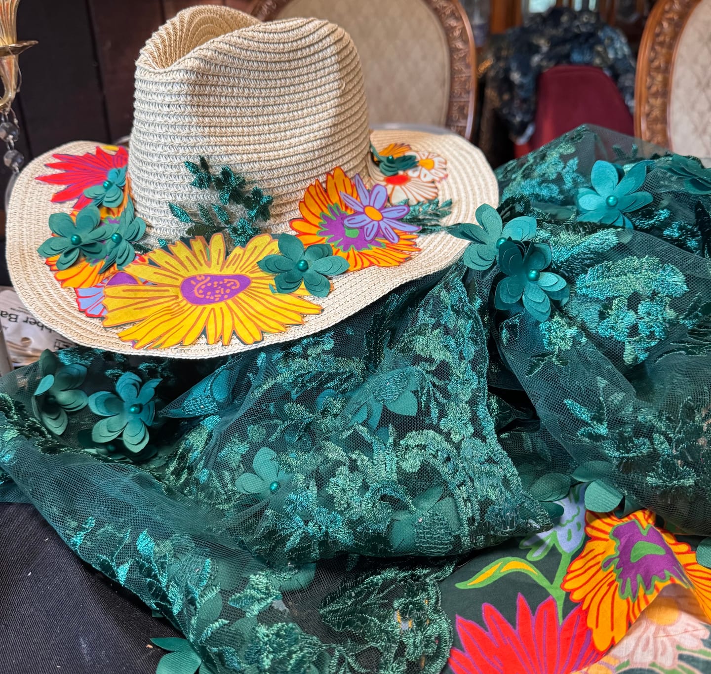 Customer photo review of Emerald Green 3D Flower Scalloped Mesh Lace