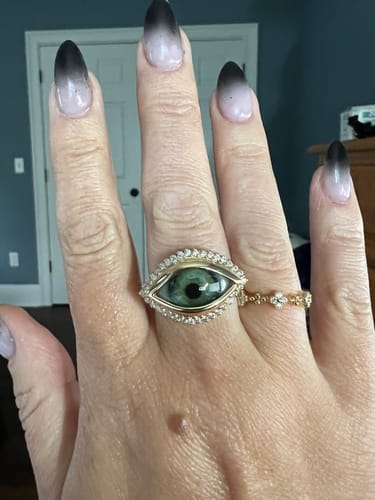Customer photo review of Custom Dali Eye Ring with Moissanite Halo