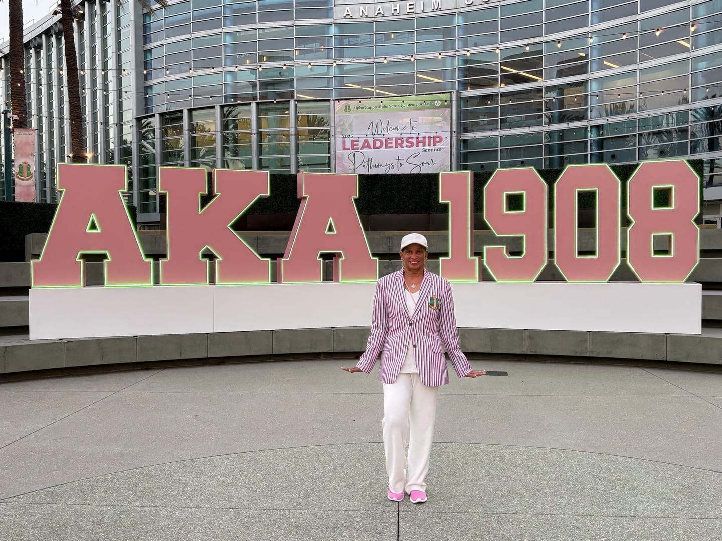 Customer photo review of AKA Pink and Green Striped Blazer