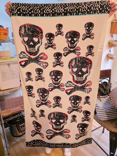Customer photo review of Just Love Skulls Crossbones Bath Towel