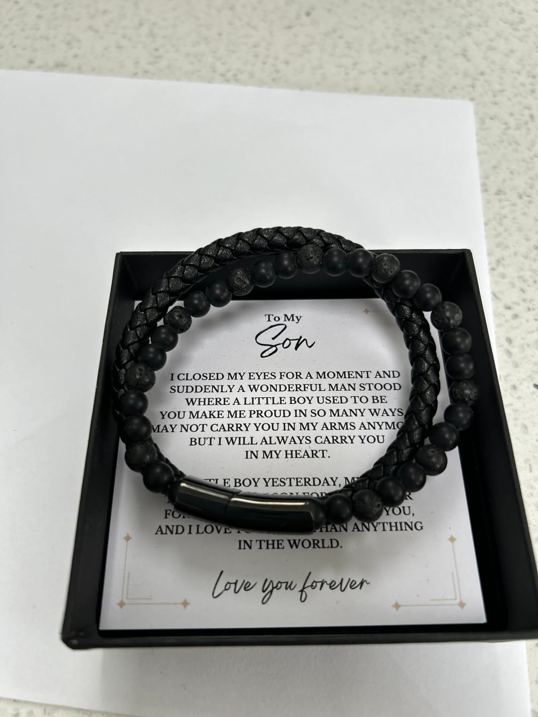 Customer photo review of Son/Soulmate Leather and Bead Bracelet - JWL Men's Bracelet