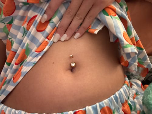 Customer photo review of Yellow Gold Plated Mini Bar Belly Rings