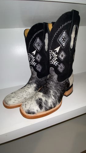 Customer photo review of COWHIDE BLACK AZTEC  | MEN SQUARE TOE WESTERN COWBOY BOOTS