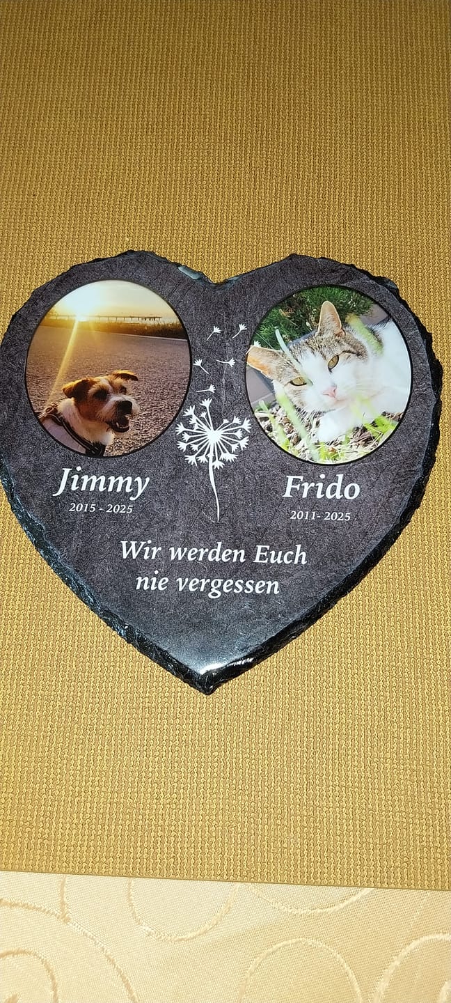 Customer photo review of Unsere Schutzengel - Personalisiertes Trauer Schieferherz für 2 Personen