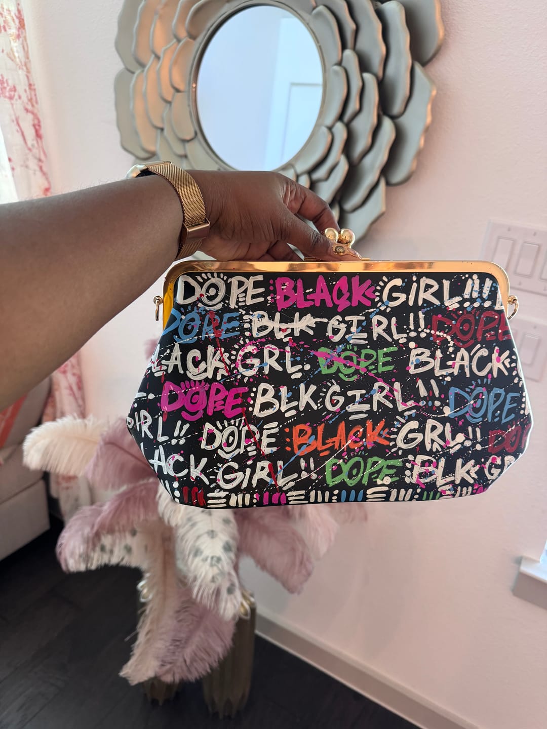 Customer photo review of "DOPE BLK GIRL" Affirmation Kisslock Clutch