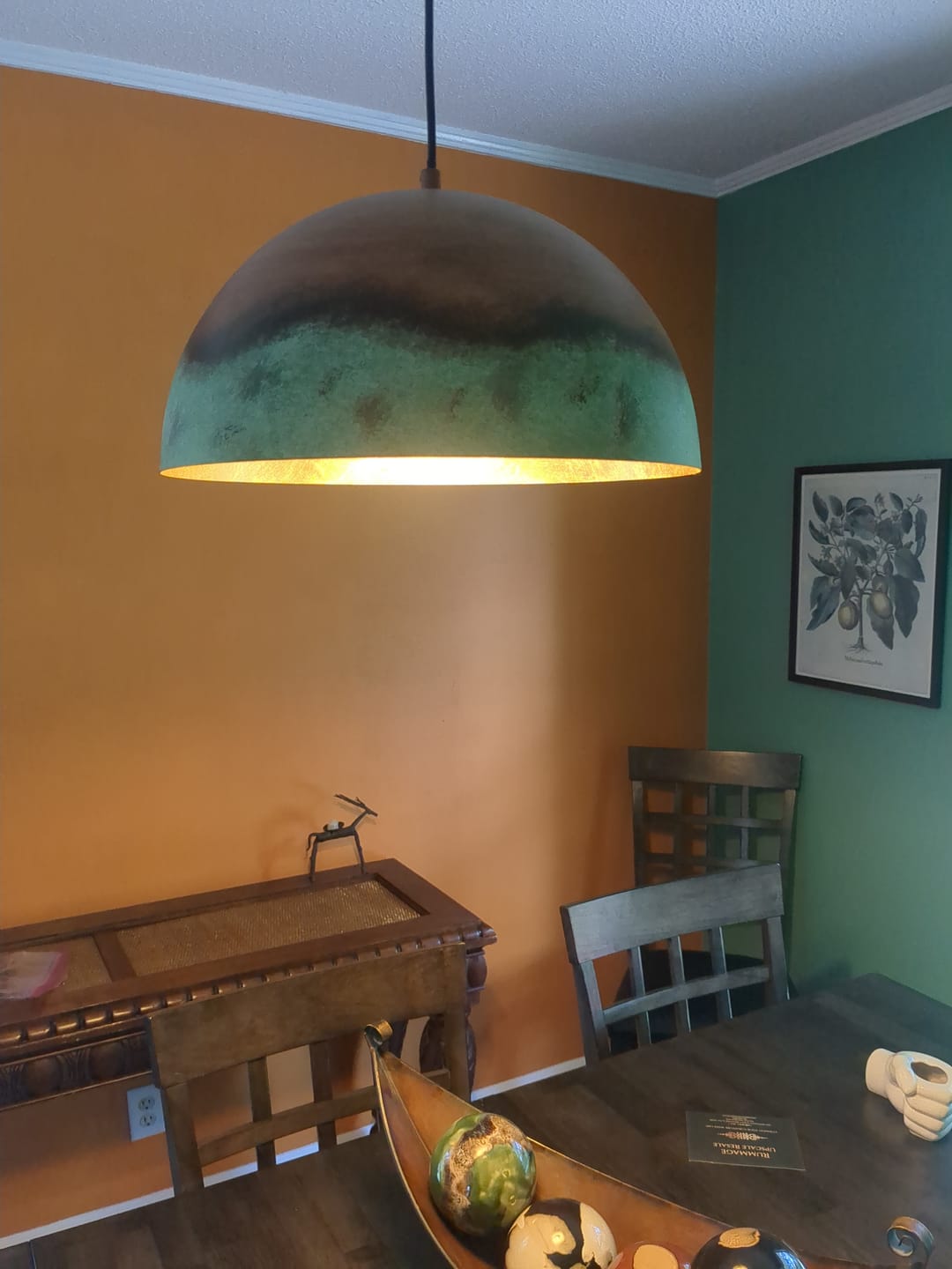Customer photo review of Oversized Industrial Copper Patina Metal Dome Pendant Light