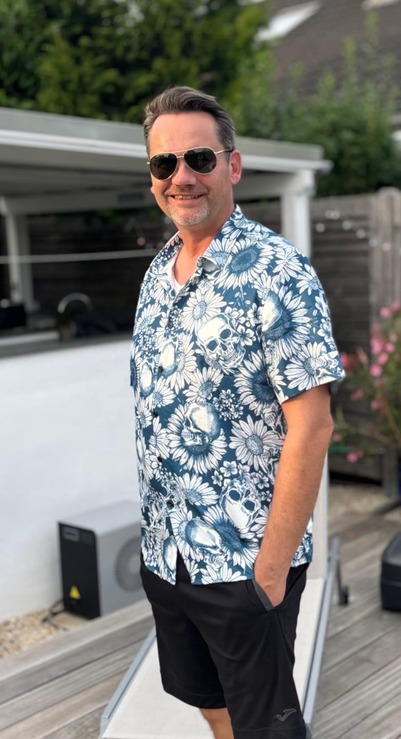Customer photo review of Herren Hawaiihemd mit Knöpfen Navy Blau