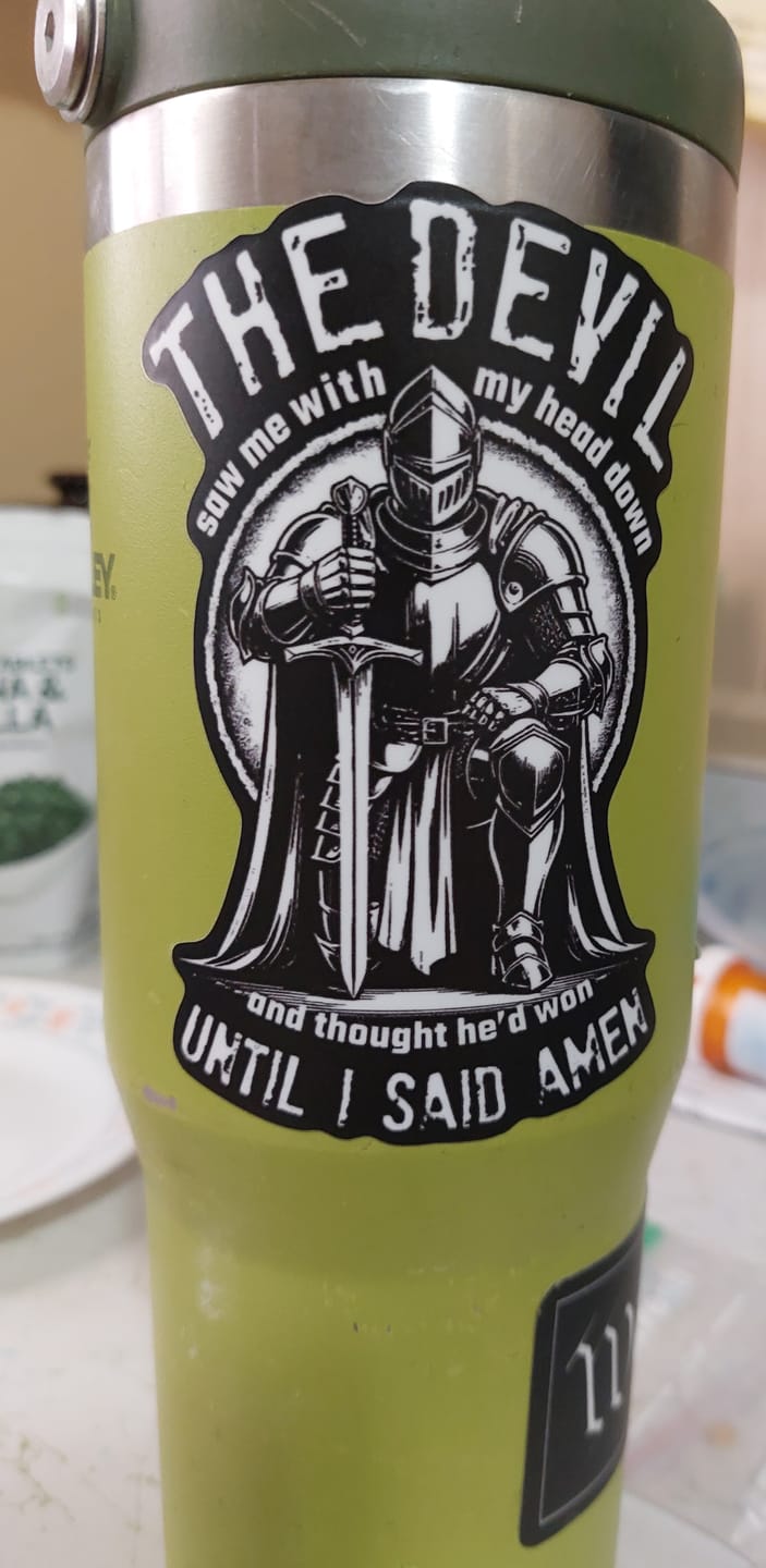 Customer photo review of Until I Said Amen Decal