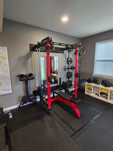 Customer photo review of Major Fitness F35 All-In-One Home Gym Wall-Mount Folding Power Rack