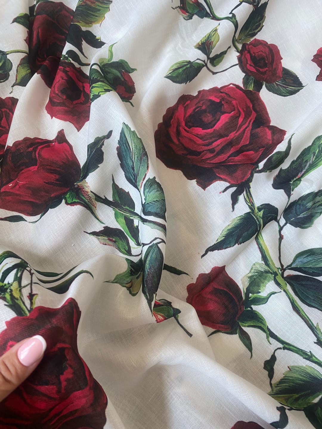 Customer photo review of Red Rose Pattern White Fabric by Metre
