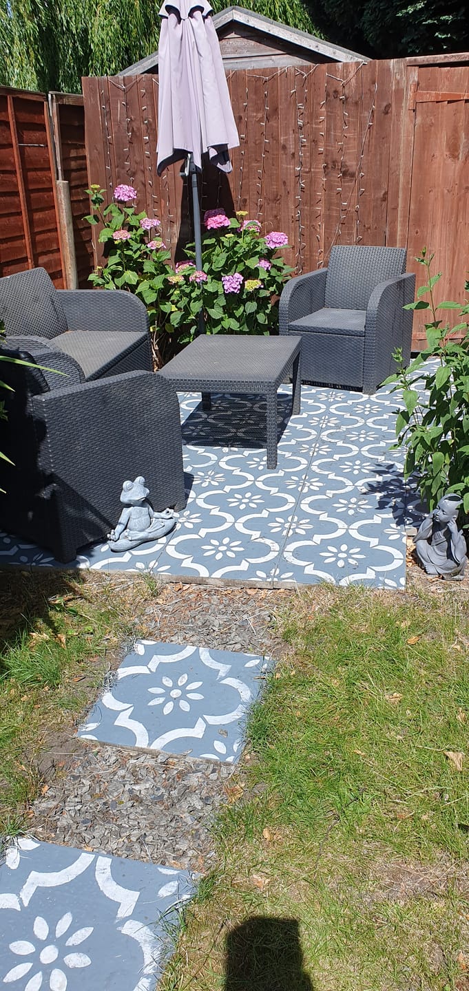 Customer photo review of Jannah Patio Stencil - Rectangle Slabs