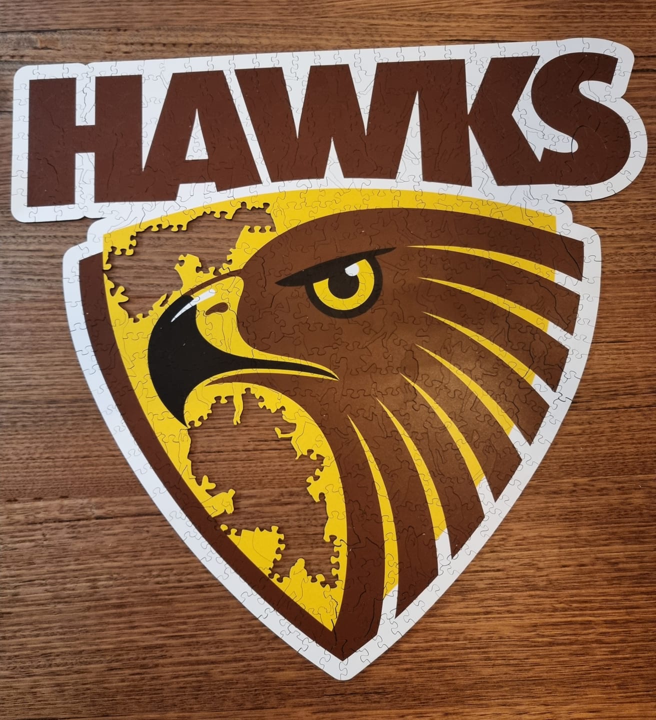 Customer photo review of Hawthorn Hawks FC Logo - Wooden Puzzle
