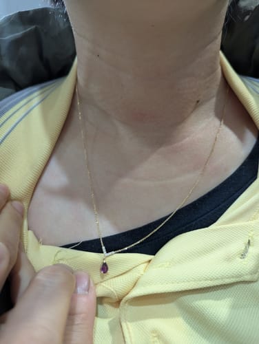 Customer photo review of Rhodolite Garnet & Diamond Necklace in 9ct Yellow Gold