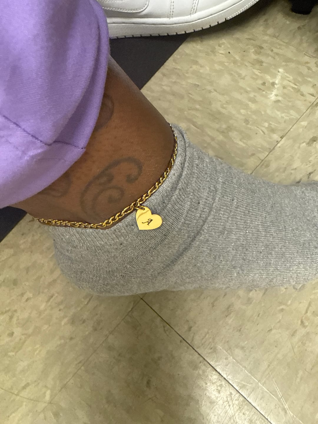 Customer photo review of Heart Initial Engraved Anklet
