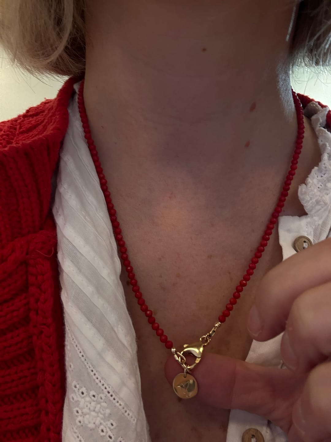 Customer photo review of Vibrance Intention Necklace | Red Coral
