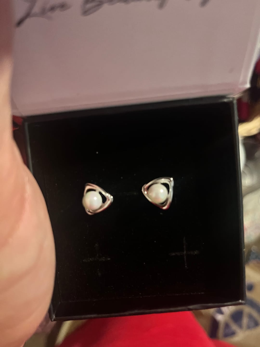Customer photo review of Winnie 18k White Gold Plated Pearl Stud Earrings