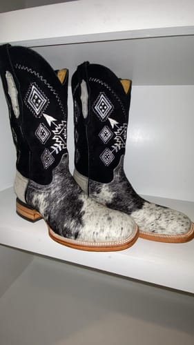 Customer photo review of COWHIDE BLACK AZTEC  | MEN SQUARE TOE WESTERN COWBOY BOOTS
