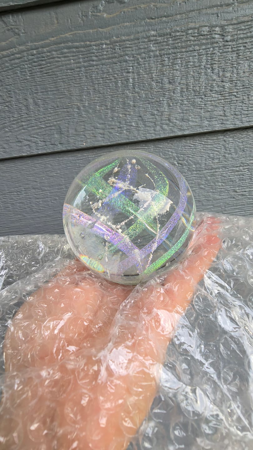 Customer photo review of Dichroic Rainbow Orb with Cremains