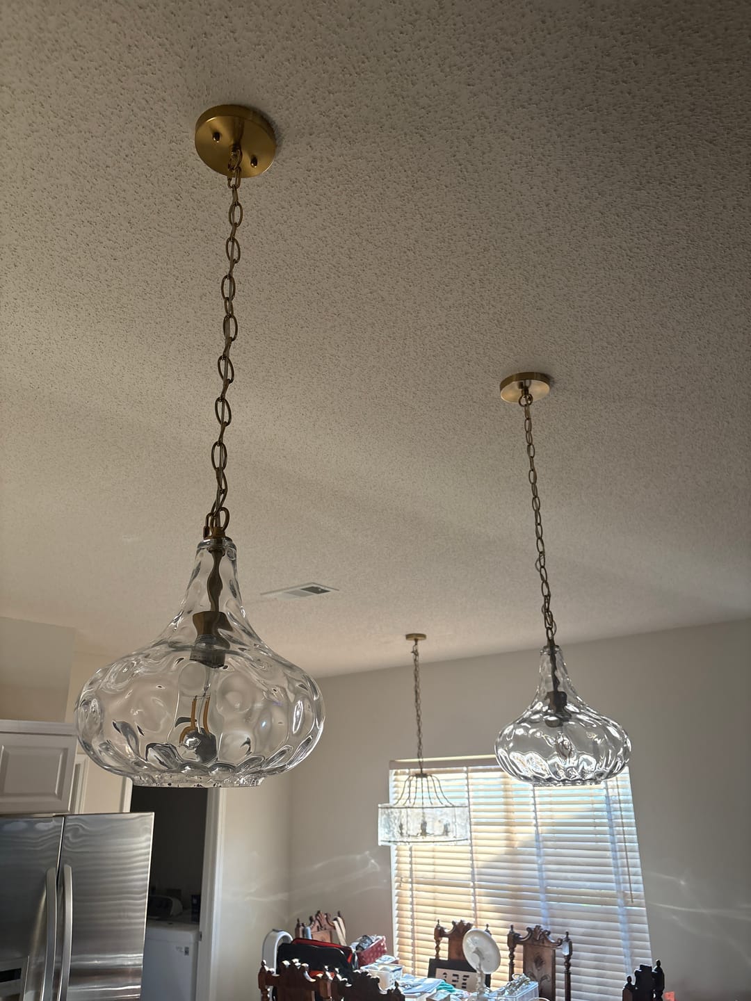 Customer photo review of Modern Brass 6-Light Rippled Glass Drum Pendant