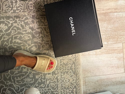 Customer photo review of PLATFORM SLIPPERS IN CAMEL BEIGE LAMBSKIN