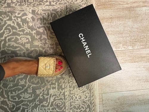 Customer photo review of THICK-SOLED CHAIN HEART SLIPPER IN BISQUE BEIGE LAMBSKIN