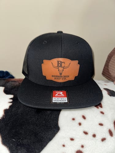 Customer photo review of Custom Full-Color Leather Patch Flatbill Trucker Hat - Richardson 511