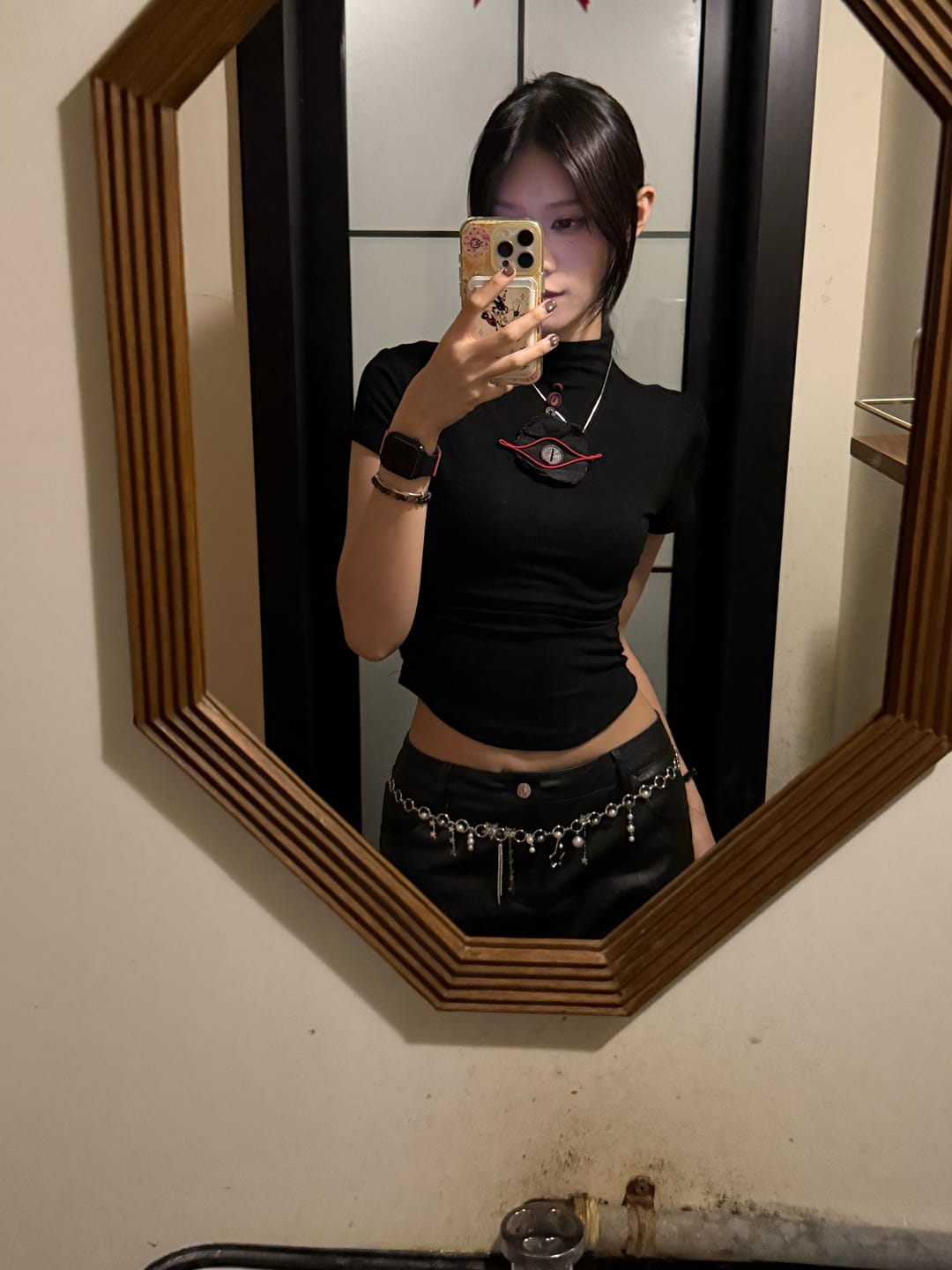 Customer photo review of INDULGE Ruched Fitted Tee with Deconstructed Eye Button Detail