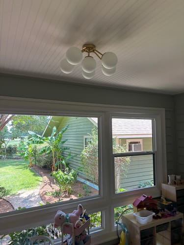 Customer photo review of Bloom Brass Frosted Glass Bubble Semi Flush Chandelier