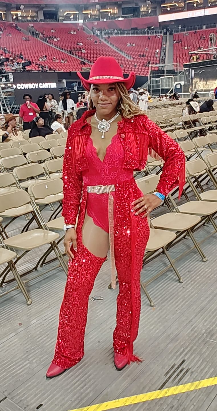 Customer photo review of Red Sequins Velvet