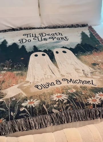 Customer photo review of Till Death Do Us Part - Ghost Wild Flower Personalized Woven Blanket