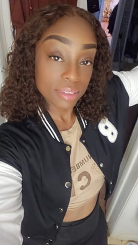 Customer photo review of CurlyMe Mocha Mousse Color Pre Cut Glueless Lace Water Wave Wear Go Wig