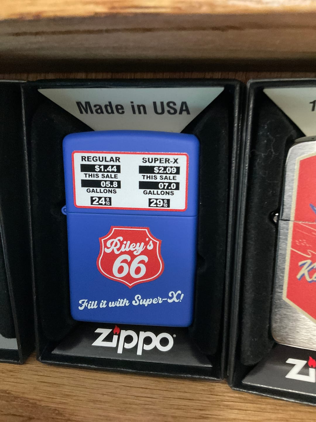 Customer photo review of Exclusive - Riley's 66 Zippo Lighter - Gas Pump - Royal Blue Matte