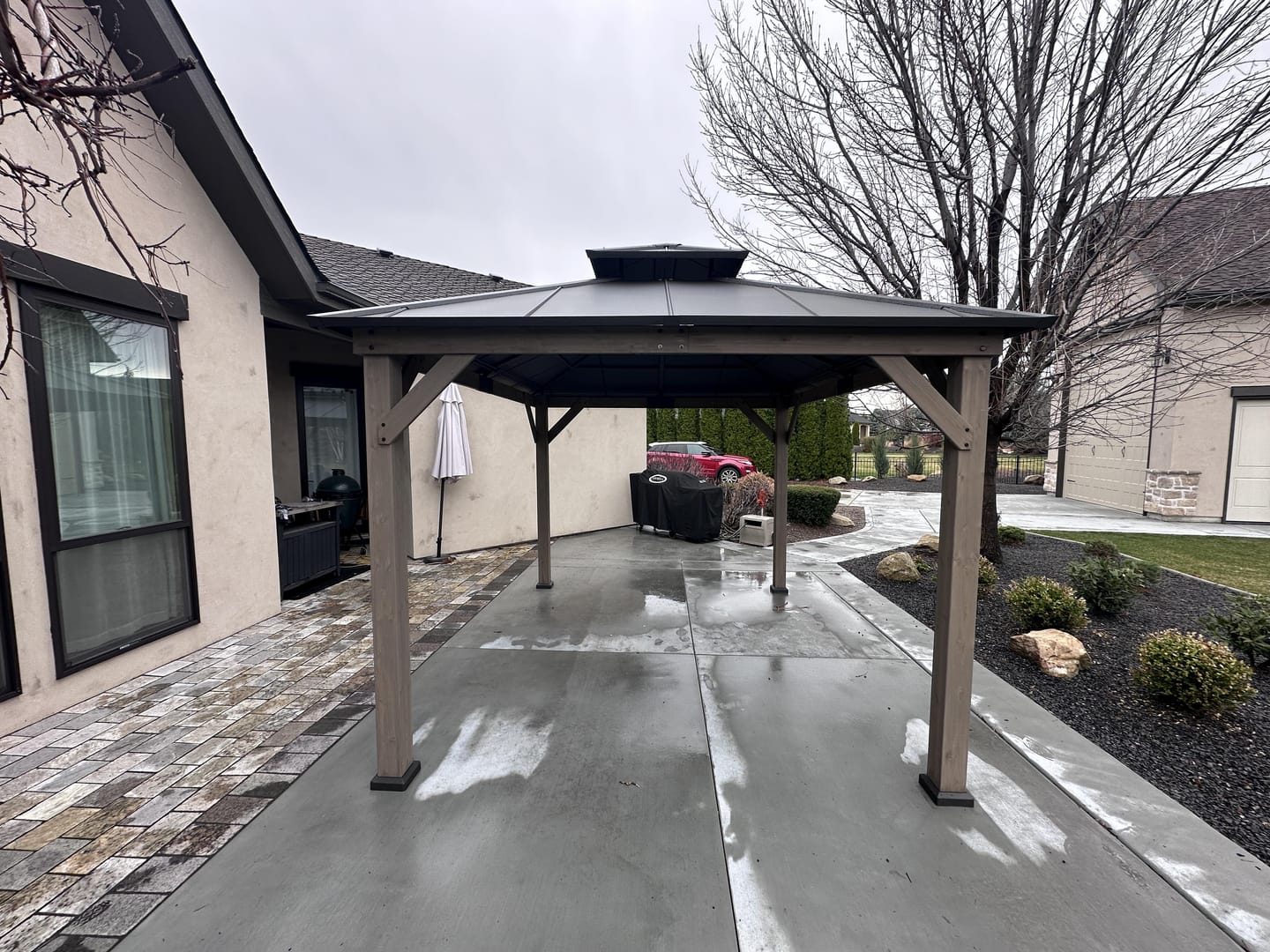 Customer photo review of SUNJOY 13x15 2-Tier Wooden Frame Gazebo with Ceiling Hook - Weathered Cedar