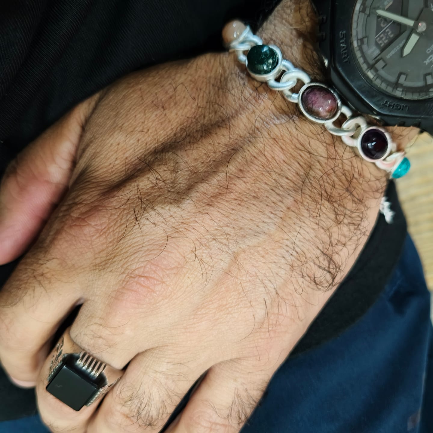 Customer photo review of 7 Gemstones Chakra Balancing Bracelet,  Silver Plated, For Men
