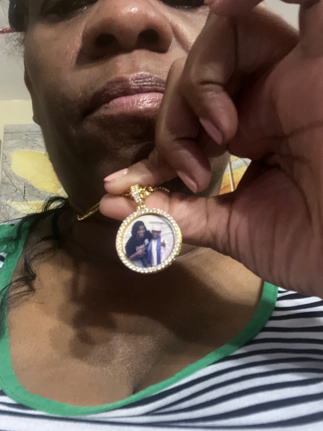 Customer photo review of Small Iced Out Round Photo Pendant