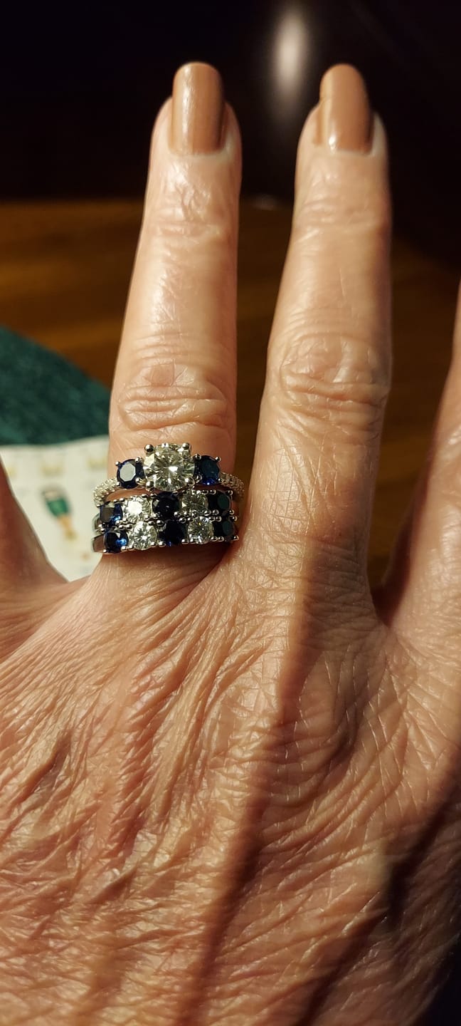 Customer photo review of Five Stone Moissanite and Sapphire Wedding Band Ring In Sterling Silver