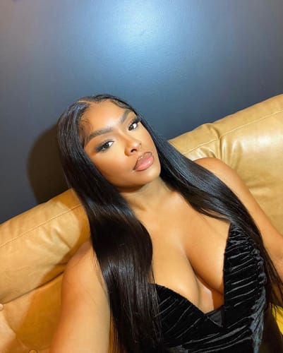Customer photo review of Exquisite Lengths 28"&34" 13x4 HD Lace Front Wig Silky Straight 180% Density Natural Black