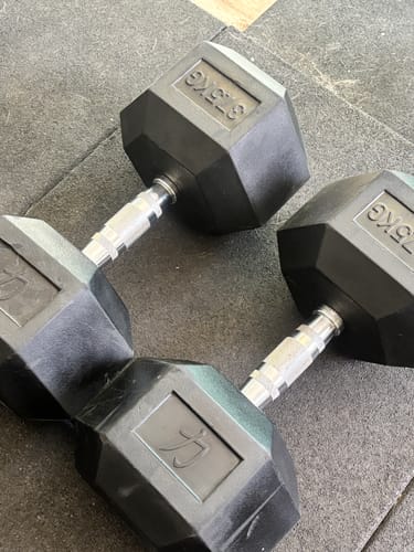 Customer photo review of Strength Shop Hex Dumbbells, 1-75kg / 100kg