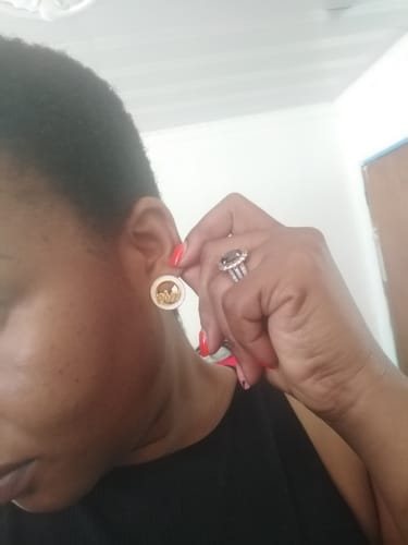 Customer photo review of Gold & White Diva Studs