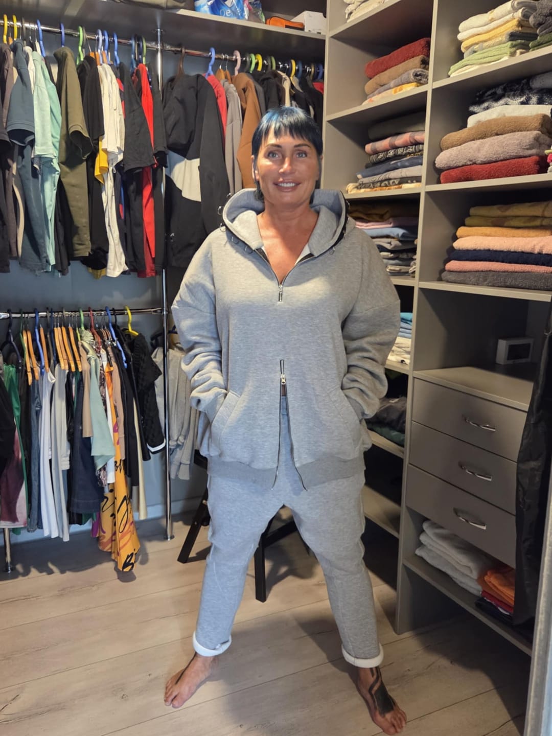 Customer photo review of Two Pieces Grey Zip Hoodie Set