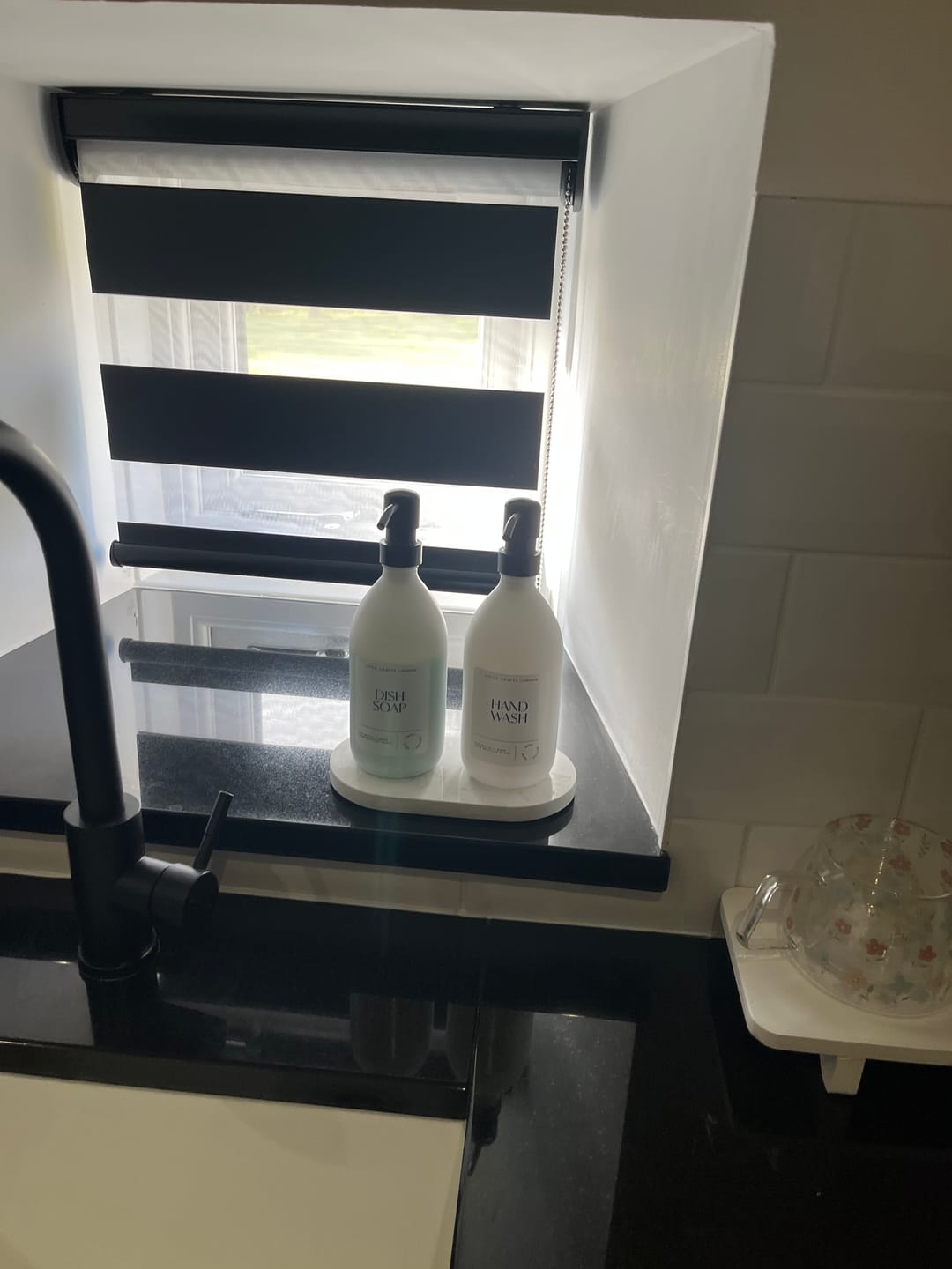 Customer photo review of Set of 2 Milky White Glass Bottle 500 ML with Stainless Steel Pump & Small Tray (White Label)